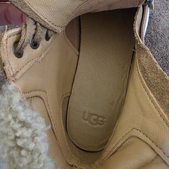 UGG Olive High Top Sneaker Boots Chestnut Shearling Lined Side Zip Women 6 - Picture 3 of 10
